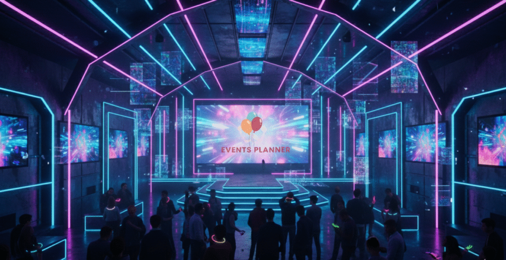 A futuristic neon and LED Glow Event themes featuring LED Tunnels which 10 Trending Event Themes