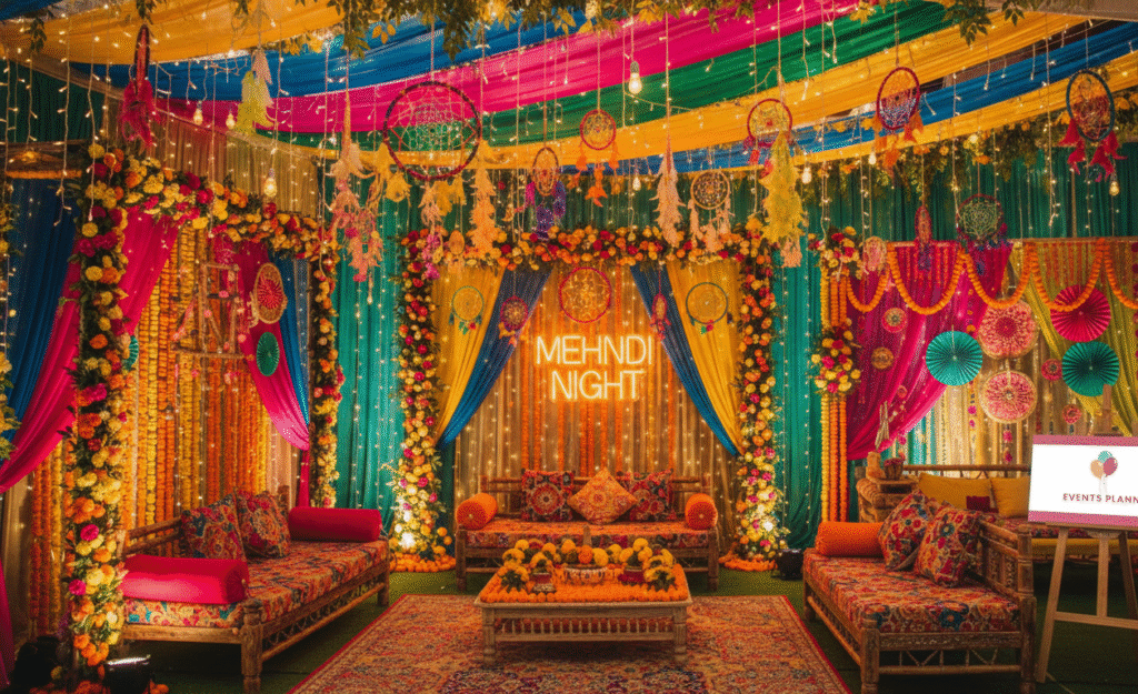 Best Trends For Weddings shows Boho Mehndi decoration